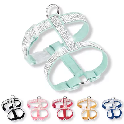 £10.79 • Buy Bling Rhinestone Dog Harness Soft Suede Leather Adjustable Puppy Cat Vest Style