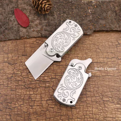 D2 Blade Keychain Folding Knife Outdoor Camping Travel EDC Tools Bottle Opener • $12.30