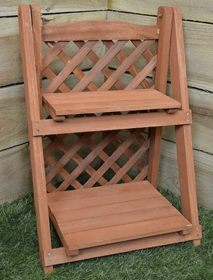 £13.95 • Buy 2 Tier Garden Planter Natural Wooden Rack Shelf Flower Herb Display Stand