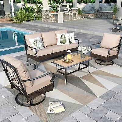 4 Pieces Outdoor Wicker Chair Set Rattan Patio Furniture Set Seat Cushions Sofa • $749.99