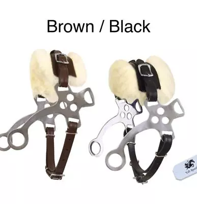 Brown/Black Hackamore Bitless Horse Bit With Fur Adjustable Leather Bridle Steel • $34.99