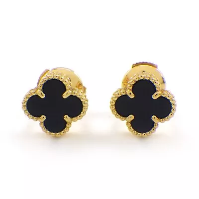 Van Cleef & Arpels Pierced Earrings Sweet Alhambra Flower Black Onyx 750YG • $2100
