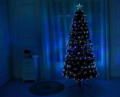 £49.99 • Buy Black Led & Fibre Optic Christmas Xmas Tree Lights Pre Lit Decoration 4-5-6-7FT