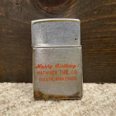 Vtg Mathisen Tire Co. Duluth Minnesota “Happy Birthday” Lighter - Wind Master • $49.95