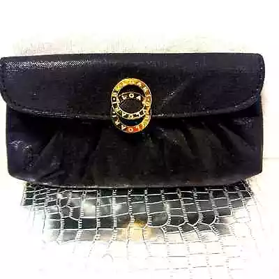 Authentic Bvlgari BLACK SHIMMER Pouch Gold Emblem Lipstick Bag Luxury NEW • $89