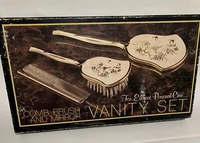 3pc Vintage Ornate/Floral Vanity Set (MirrorBrush&Comb) Gold/BronzeToned • $24.99