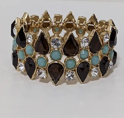 J. Crew Turquoise/Amber Rhinestone Stretch Bracelet  • $24.99