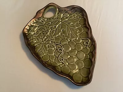 Vintage Green Majolica Grape Bunch & Leaves Relish Plate Unmarked • $8