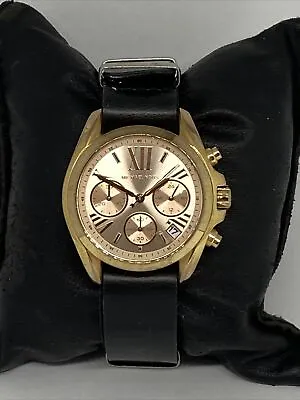 Michael Kors Bradshaw MK5799 Womens Black Leather Analog Dial Quartz Watch RQ210 • $59.99
