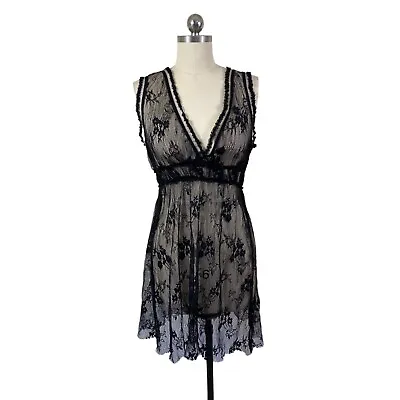 Y2K Womens Black Lace See Thru Dress S-M Sleeveless Grunge Gothic Steampunk • $22