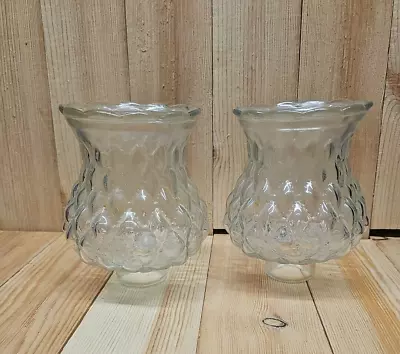 Vintage Clear Diamond Quilted Glass Small Lamp Light Shade 5  Votive Set Of 2 • $26.35