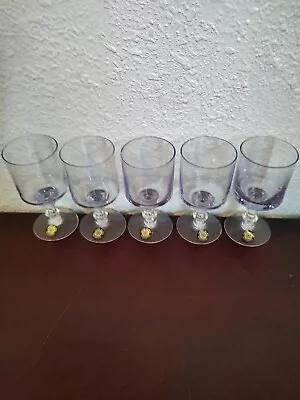 Vintage Set Of 5 Sasaki Crystal Wine Glasses With Purple Clear Stem • $22