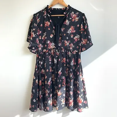 $41.30 • Buy Forever New Black Floral Short Sleeve Fit & Flare Dress Size 14