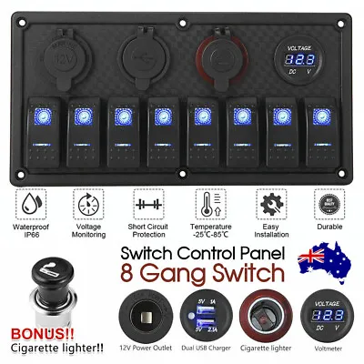 $49.99 • Buy 8 Gang 12V Rocker Switch Panel Waterproof Circuit Breaker Boat Marine Voltmeter