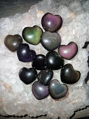 Beautiful High Quality Rainbow Obsidian Polished Mini Heart Crystals - 3cm • £7.77