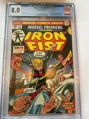 MARVEL PREMIERE #15 1st  IRON FIST  - MARK JEWELERS Variant Marvel  1974 CGC 8.0 • $442.07