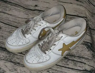 A BATHING APE Bapesta Sneaker Shoes White/Gold Low US9 Used From Japan • $515.96