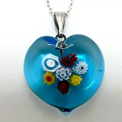 Murano Glass Handcrafted Millefiori Pendant & 925 Sterling Silver Necklace • $24.90