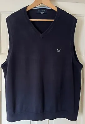 Mens Crew Knitted 100% Cotton Navy Tank Top - Sleeveless Jumper Size XXL • £12.99