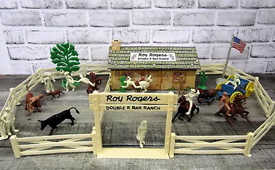 Vtg Marx Roy Rogers Double R Bar Ranch Rodeo Playset Litho Bunkhouse Cowboys • $169.99