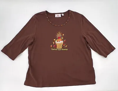 Quacker Factory Shirt Women Extra Large Embroidered Thankful Sweet Blessing Fall • $14.39