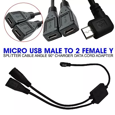 Micro USB Male To 2 Female Y Splitter Cable Angle90 Charger Data Cord Adapter Fa • $7.59