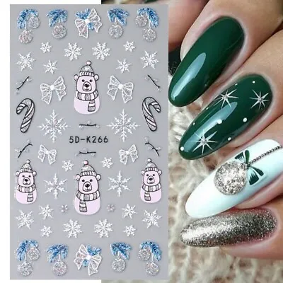 5D Nail Art Stickers Decals Embossed Christmas Tree Snowflakes Candy Cane DK266S • $3.67
