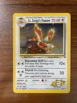 $10 • Buy Pokémon TCG Lt. Surge's Fearow Gym Heroes 7/132 Holo - Amazing Holo Marking!