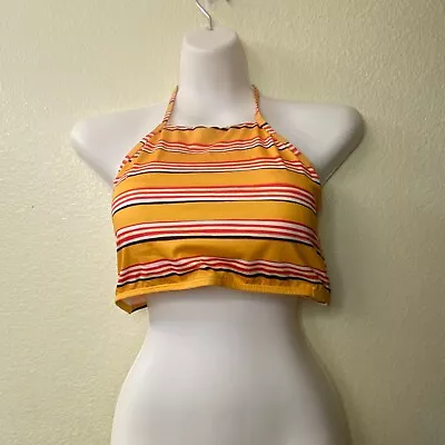 Modcloth High Dive Swimsuit Top Womans  Large Yellow Striped Built In Cups • $8.54