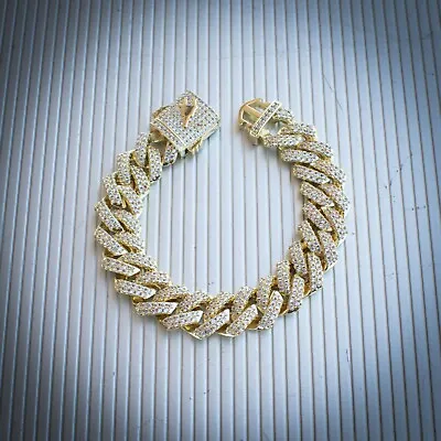 18k Yellow Gold Diamond Prong Cuban Link Bracelet Solid Real Icy 12mm • $105