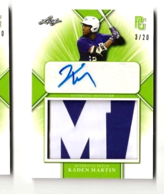 $7.99 • Buy 2021 Kaden Martin Leaf Perfect Game Auto 2 Clr Patch Green Rookie #3/20 Letter M