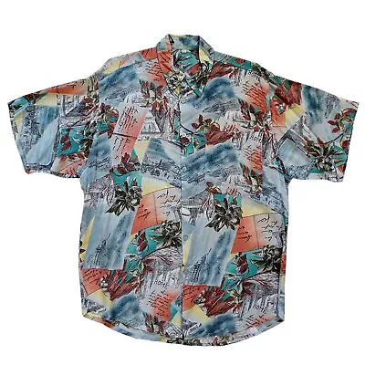 Vintage Abstract Hawaiian Surfing Festival Shirt Men's Pattern 90's Size: M • £11.99