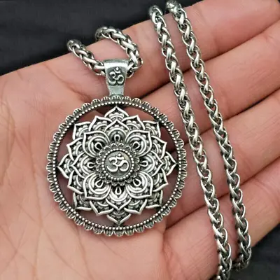 Men's Stainless Steel Amulet Mythical Mandala Flower Pendant Necklace Jewelry • $12.99