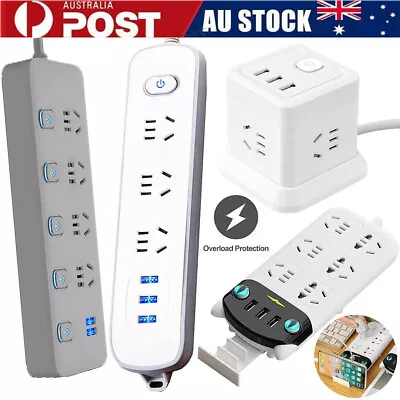 AU Power Board 3 Way 4 Way 6 Way Outlet Socket USB Charger Ports Surge Protector • $19.89