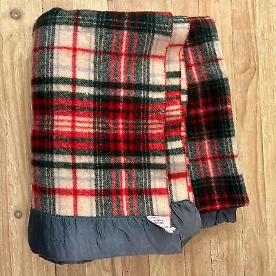 Vintage Montgomery Ward Fleecydown Wool Blanket Check W Satin Trim 64x76 • $62.30