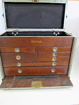 Vintage Union Machinist Tool Chest Tool Box Wood  Oak IAM 7 Drawer • $185