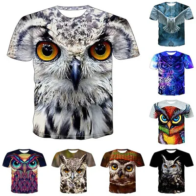 Animal Owl Round Neck 3D Printing Loose Men's And Women's T-shirt Tops Tee • £10.79