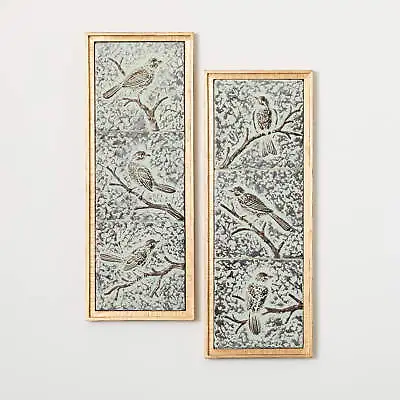 Embossed Metal Wall Decor Bird Tile Art Set • $80