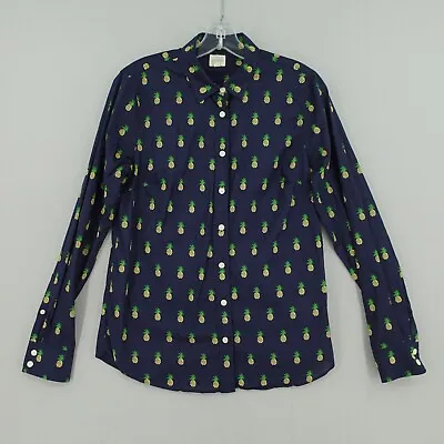 J Crew Perfect Shirt Womens Size Small Pine Apple Print Long Sleeve Navy Blue • $18.99
