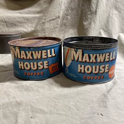 2 Vintage Empty Coffee Tin S Advertising MAXWELL HOUSE COFFEE 1 Lb Drip Grind • $10