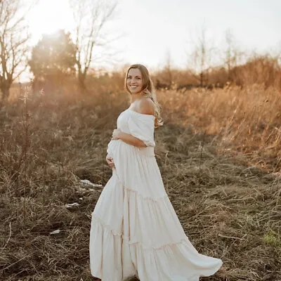 $43.99 • Buy Women Boho Maternity Gown Photography Long Dress Clothes Pregnant Dress Props