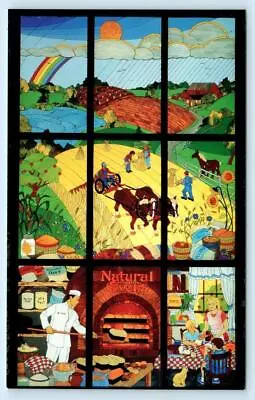 MANITOWOC WI ~ Stained Glass NATURAL OVENS BAKERY Advertising  Postcard • $6.78