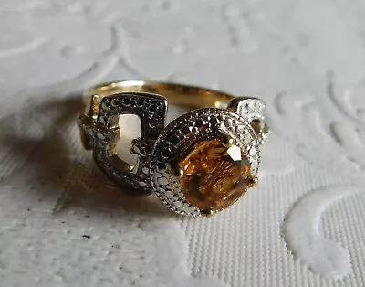 VINTAGE CITRINE ORANGE CRYSTAL & STERLING SILVER RING SIZE 6.5 - 3.9g • $24.99