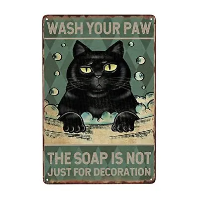 Bathroom Metal Signs Wash Your Paw Vintage Black Cat Wall Decor For Toilet Ho... • $22.22