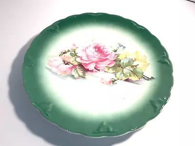 VTG Petrus Regout Maastricht 9.5” Green Pink  Roses Plate Holland Transferware • $20