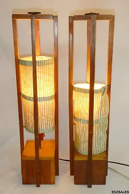 2 Vintage MCM Mid Century Modern Prarie School Wood Table Lamps • $250