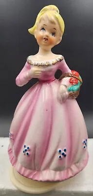 Vintage Girl Pink Dress & Basket Rotating Music Box Lara's Theme Song Dr Zhivago • $24.99