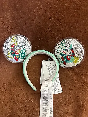 Disney Parks Mickey Mouse Christmas Snow Globe Filled Ears Headband NWT • £23.27