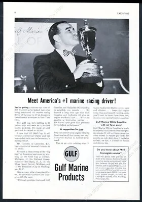 1950 William Wild Bill Cantrell Photo With Gold Cup Boat Racing Trophy Gulf Ad • $9.99