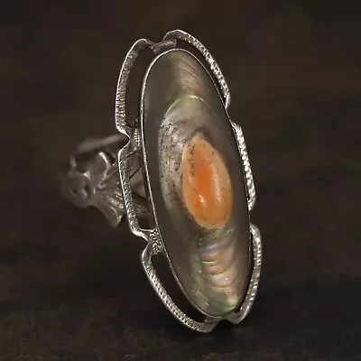 VTG Sterling Silver - VICTORIAN Blister Abalone Elongated Ring Size 3.5 - 3.5g • $2.99